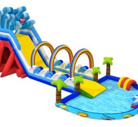 T8-1488 Arco iris olas piscina inflable tobogán gigante