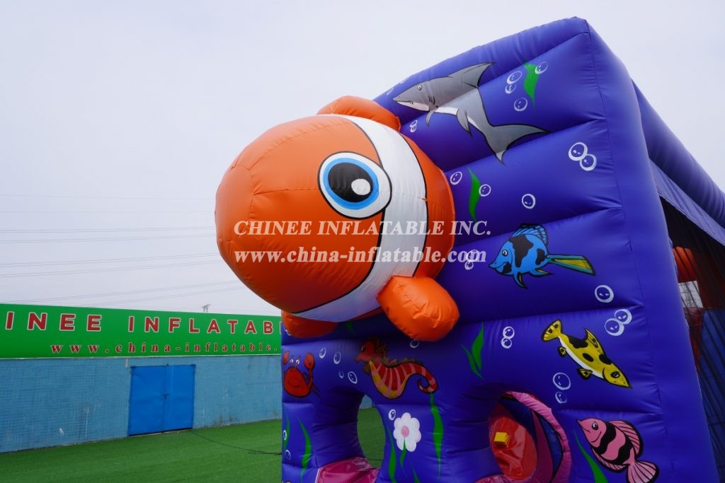 T7-1248 Undersea Clownfish Inflatable Kids Marine Themed Obstacle Course With Slide