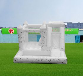 T2-3552 Castillo inflable de boda blanca con tobogán y piscina