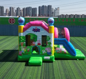 T2-4453 Castillo inflable del tobogán de la hermana del cerdo rosa