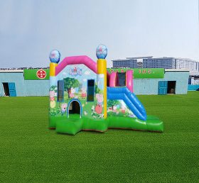 T2-4453 Castillo inflable del tobogán de la hermana del cerdo rosa