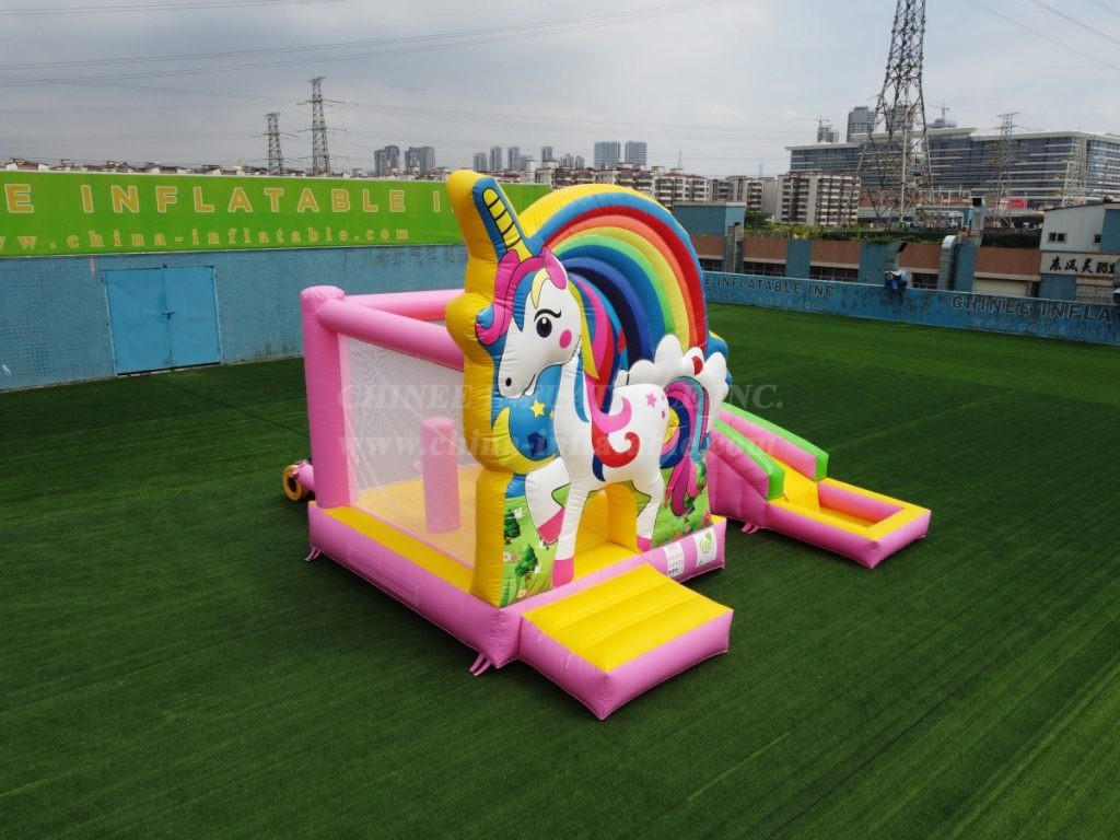 T2-6007 Unicorn Bouncy Castle With Slide &Amp; Pool