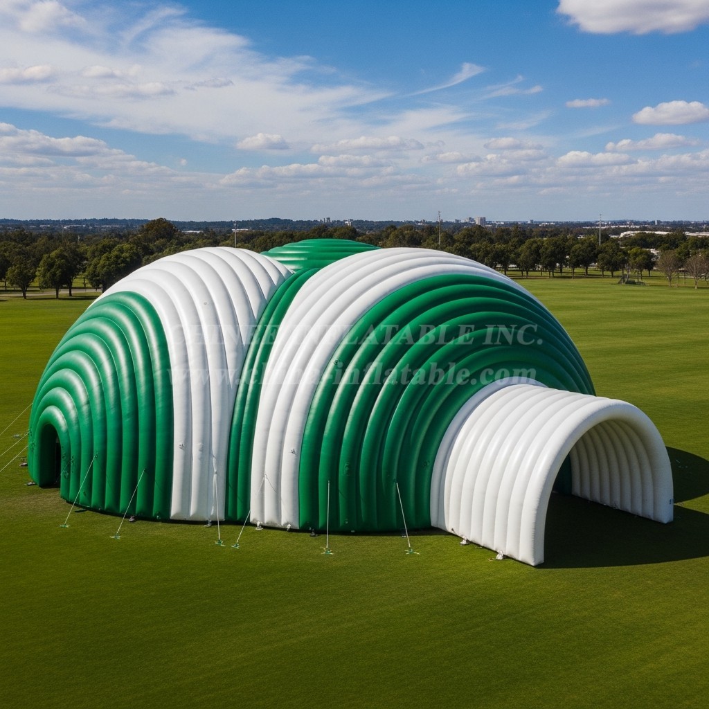 Tent1-6254 Green White Striped Dome Inflatable Pavilion